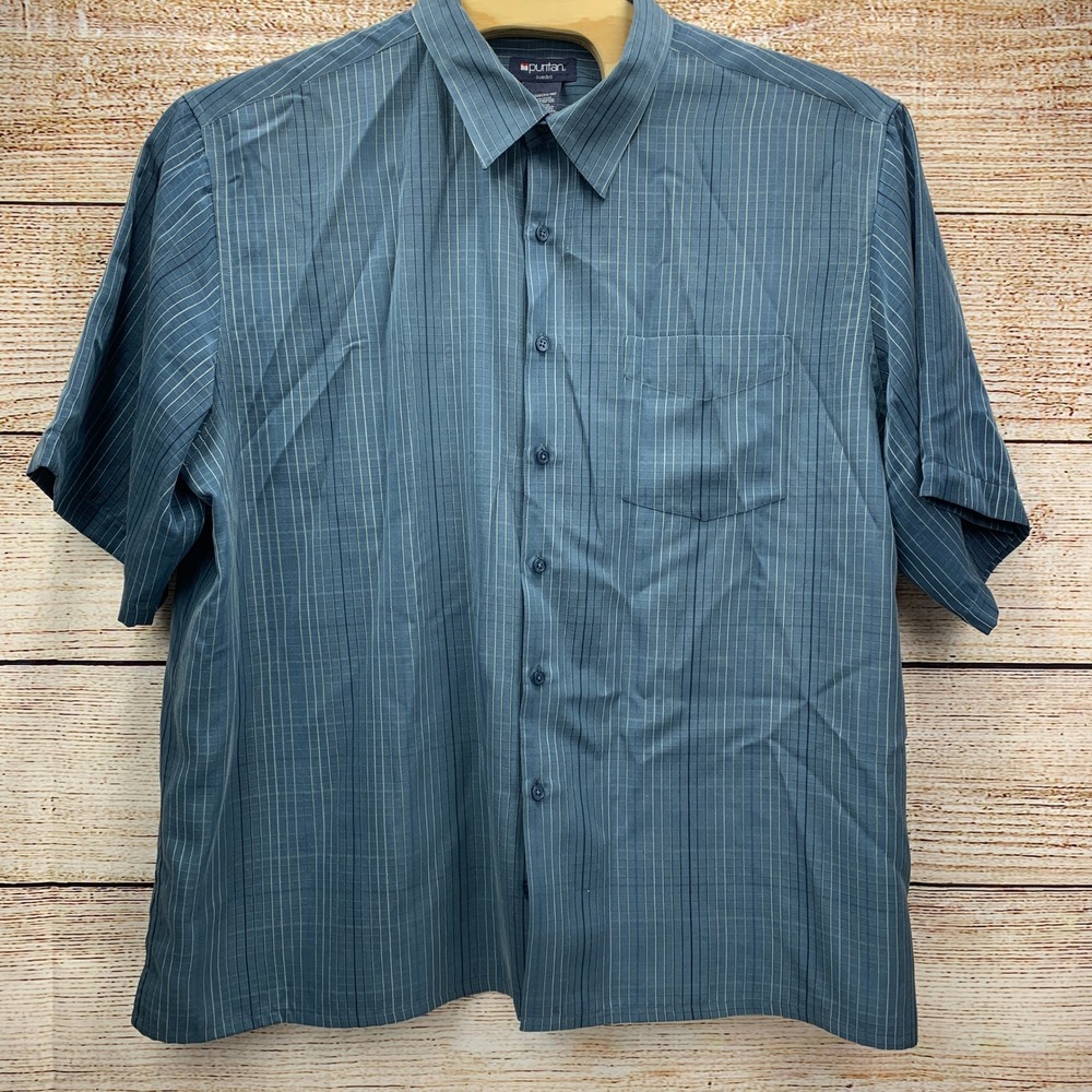 Puritan Sueded Blue Rain Stripe Short Sleeve Button Up Shirt Men's‎ 3XL 3XG